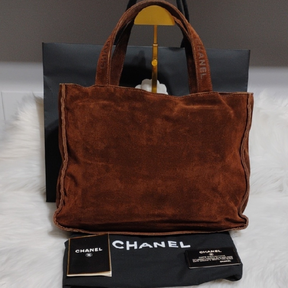 Authentic CHANEL Vintage Brown Suede Tote Handbag W Dust Bag - Picture 1 of 16